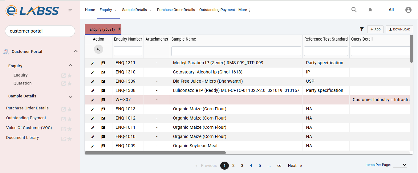 screenshot of eLABSS LIMS